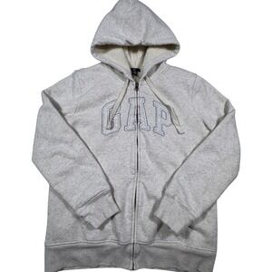 Gap Sherpa Lined Full Zip Hoodie Women's Medium Gray Heather‎ Logo Sweatshirt